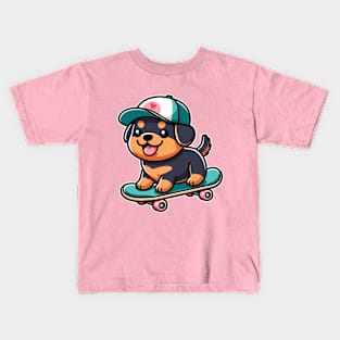 Rottweiler Puppy On Skateboard Kawaii Skater Dog Lover Kids T-Shirt